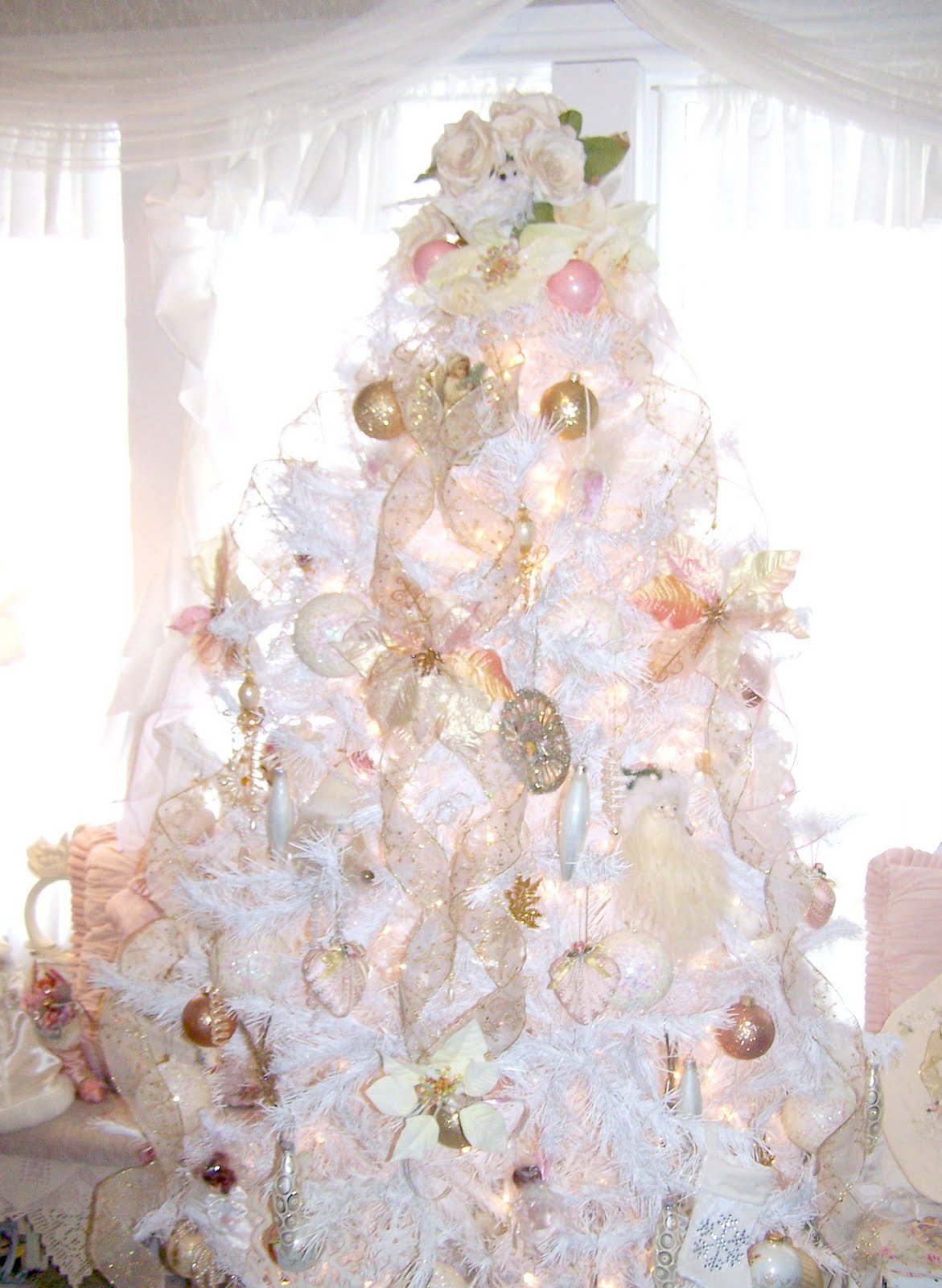 Shabby Chic White Christmas Tree title=