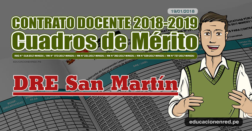 DRE San Martín: Cuadros de Mérito Contrato Docente 2018 - 2019 (.PDF) www.dresanmartin.gob.pe