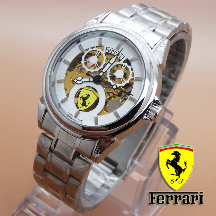 Jam Tangan Otomatis Ferrari Skeleton 5 (White Dial Silver)