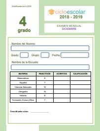 Examen del Bloque II Cuarto grado 2018-2019