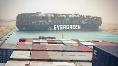 Evergreen container ship stuck on Suez Canal.