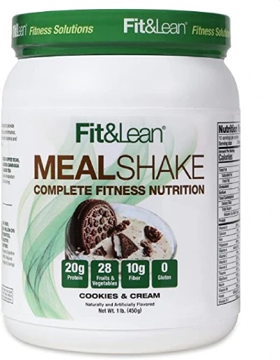 Fit & Lean Meal Shake Fat Burning Meal Replacement with Protein, Fiber, Probiotics and Organic Fruits & Vegetables and Green Tea for Weight Loss, Cookies and Cream, 1lb, 10 Servings Per Container