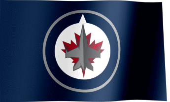 The waving dark blue fan flag of the Winnipeg Jets with the logo (Animated GIF)