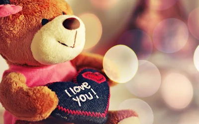 I love you Heart Shaped Pillow Holding Teddy Bear HD Desktop Wallpaper