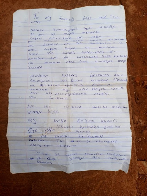 Letter left after his death. Joseph Kimathi, 42, kills himself for finding out wife unfaithful