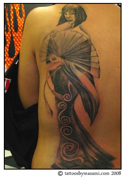 Back Japanese Geisha Tattoo Design 4