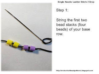 Click the image to view the single needle ladder stitch beading tutorial step 1 image larger.