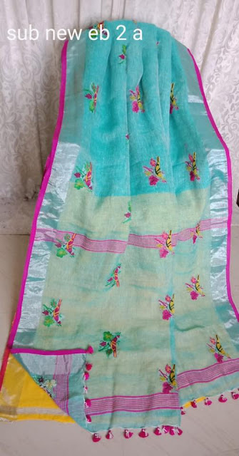  Pure Linen Saree With Bird Embroidery Work Looking Cool