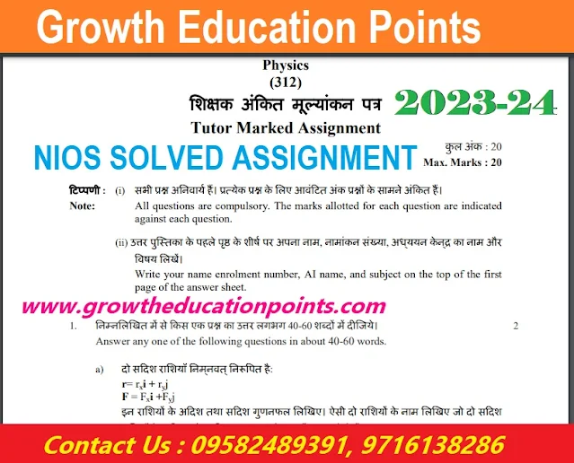 Nios 12th Physics 312 Solved Assignment 2023-24