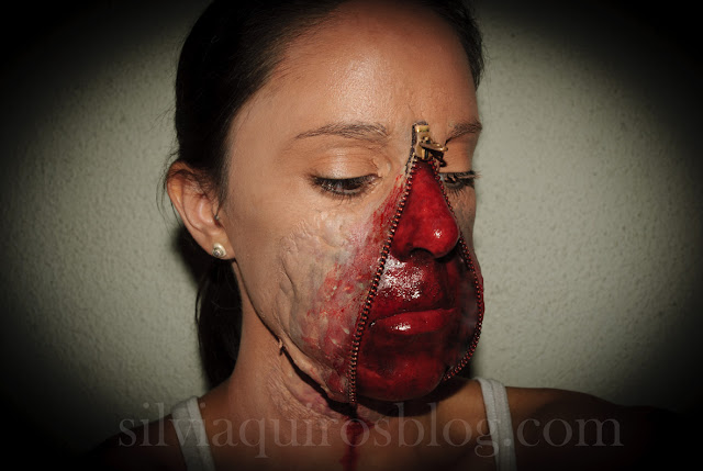 Maquillaje Halloween 5: Cremallera abierta en el rostro, Halloween Make-up 5: Open zipper on the face, efectos especiales, special effects, Silvia Quirós