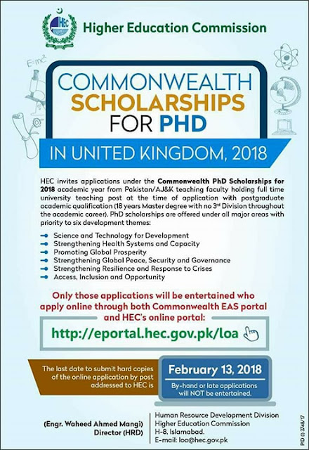 HEC Common Wealth Scholarship of PhD 2018 in United Kingdom HEC Common Wealth Scholarship of PhD, Description of Scholarship HEC, Eligibility criteria of  Scholarship, Advantage of Scholarship, Application Deadline, 