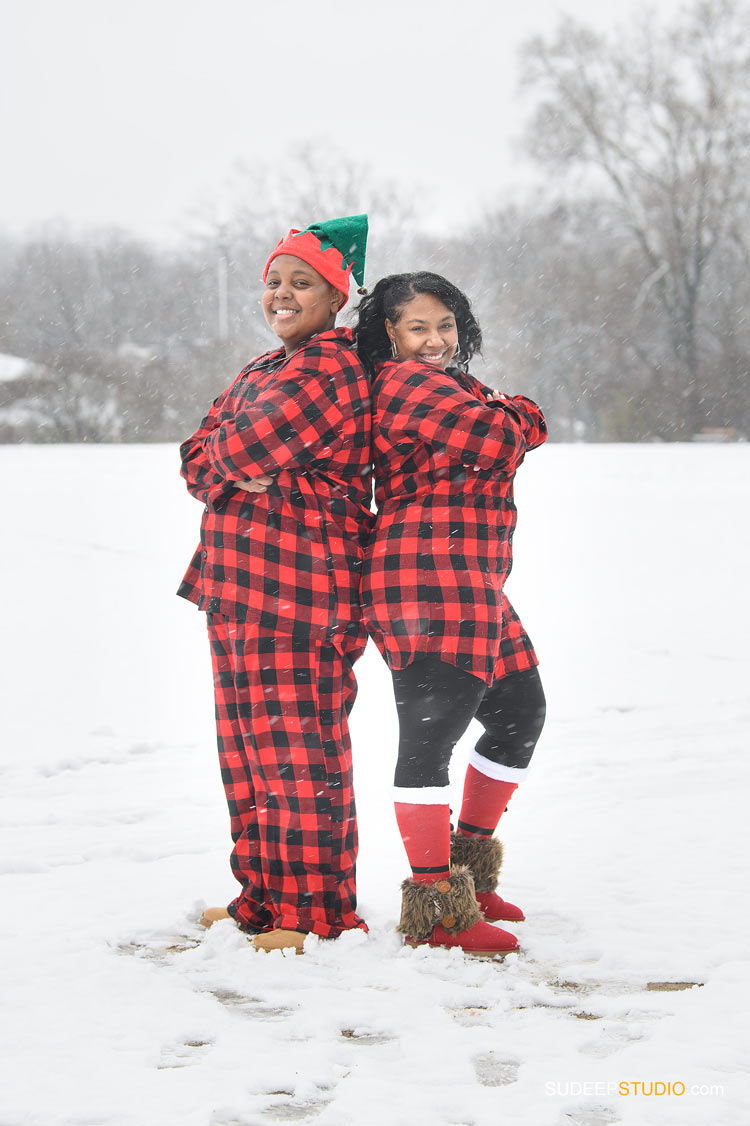 Holiday Christmas Card Family Portrait in Snow Nature Outdoor SudeepStudio.com Ann Arbor Family Portrait Photographer