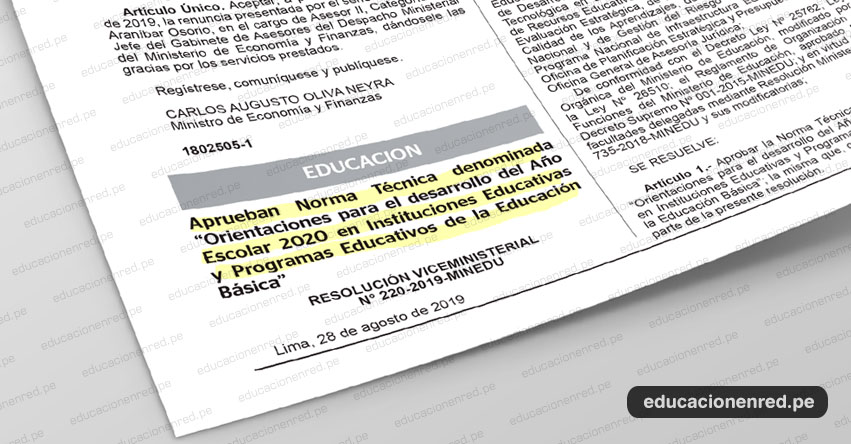 ORIENTACIONES PARA EL DESARROLLO DEL AÑO ESCOLAR 2020 (R. VM. N° 220-2019-MINEDU) El Peruano