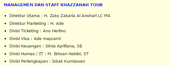 managemen dan staff khazzanah Tour