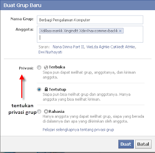 Tentukan Privasi Grup