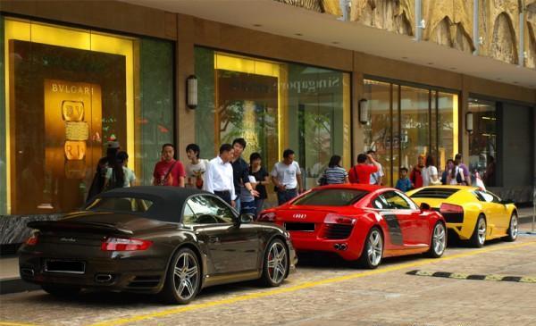 Porsche 911 997 Turbo Cabriolet Audi R8 in sexy red and Lamborghini 