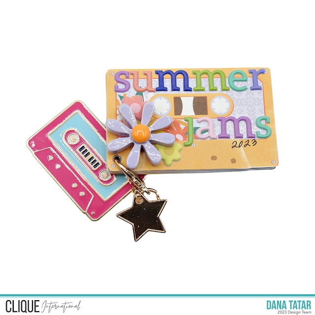 DIY Summer Jams Patterned Paper Cassette Tape Mini Album Embellished with Flowers and Charms