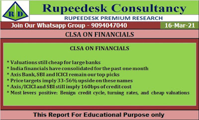 CLSA ON FINANCIALS - Rupeedesk Reports - 16.03.2021