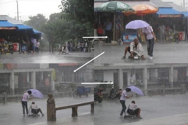 26 Moments That Will Restore Your Faith In Humanity Again - This woman kept a homeless man dry during a downpour