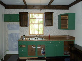 wall cabinets up, shelves yet to be added