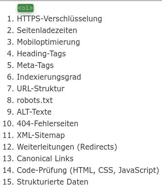 HTML-Tag ol: Beispiel einer "ordered list".