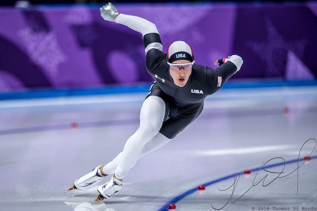 Man speed skating at the Winter Olympics