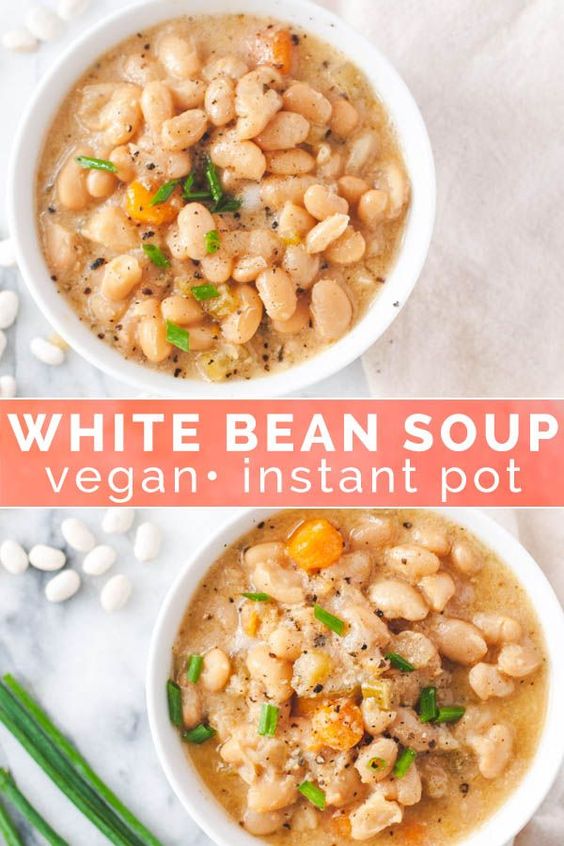 This creamy vegan white bean soup is a healthy and cozy soup made with dry great northern beans. No presoaking required; just add a few pantry staples to your Instant Pot and get excited for a comforting meal.