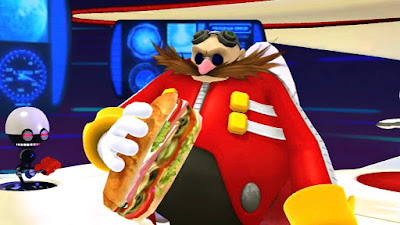 Cutscene avec Eggman qui mange un sandwich dans Sonic Unleashed.