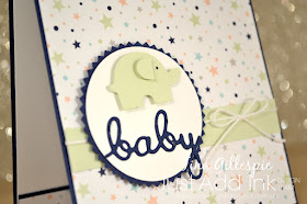 scissorspapercard, Stampin' Up!, Just Add Ink, Well Written Bundle, Elephant Builder Punch, Starburst Punch, Baby Card