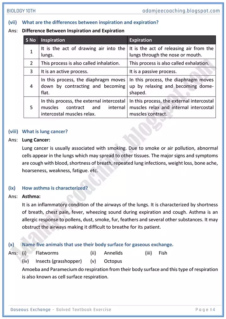 gaseous-exchange-solved-textbook-exercise-biology-10th