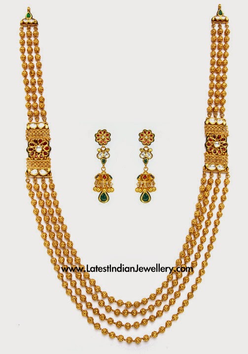 4 Step Gold Balls Long Haram - Latest Indian Jewellery Designs
