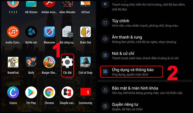 Vào Cài đặt