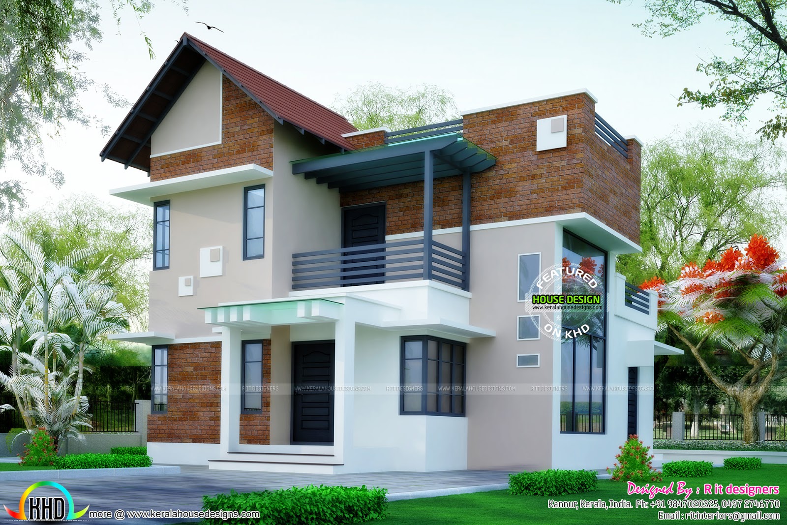  Brick  wall mix modern  house  plan  Kerala home  design  and 