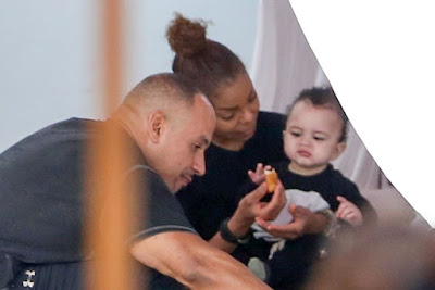 Janet Jackson pictured feeding her baby son Eissa in Miami Beach, Florida