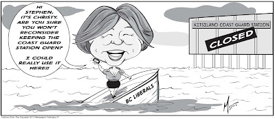 Editorial Cartoon of Christy Clark on BC Liberal Party sinking ship Kitsilano Coast Guard Station
