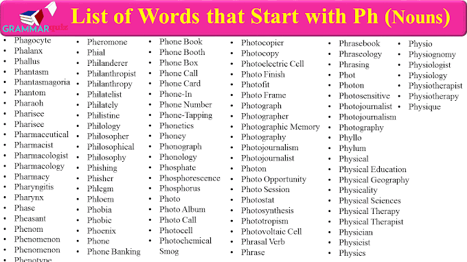 List of English Words that Start with Ph