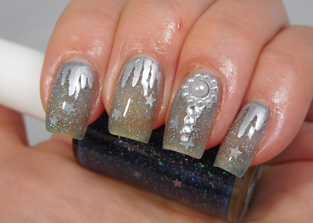 Dixie Plates Nail Gems 01 over Shinespark Polish Snowfall--cold look 