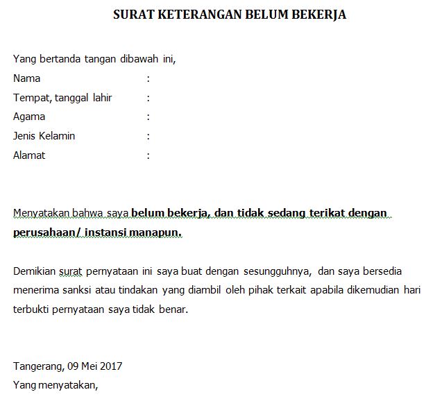 Contoh Surat Keterangan Belum Bekerja  BlogGadoGado