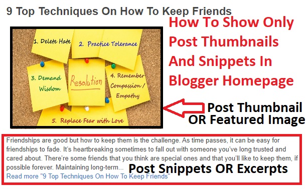 How To Show Only Post Thumbnails And Snippets In Blogger Blog Homepage