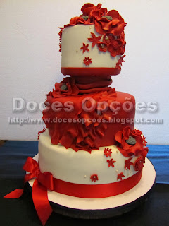 wedding red sugar past flowers cake