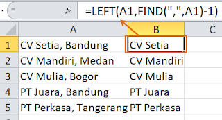 contoh rumus pemisahan data excel