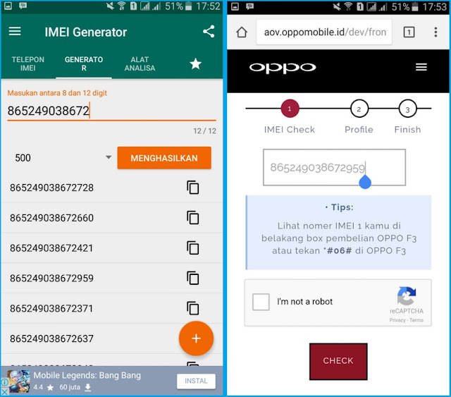Cara Mendapatkan Imei OPPO F3 Untuk Dapat Skin Gratis AOV