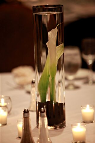 Submerged calla lily centerpieces Emily and Graham