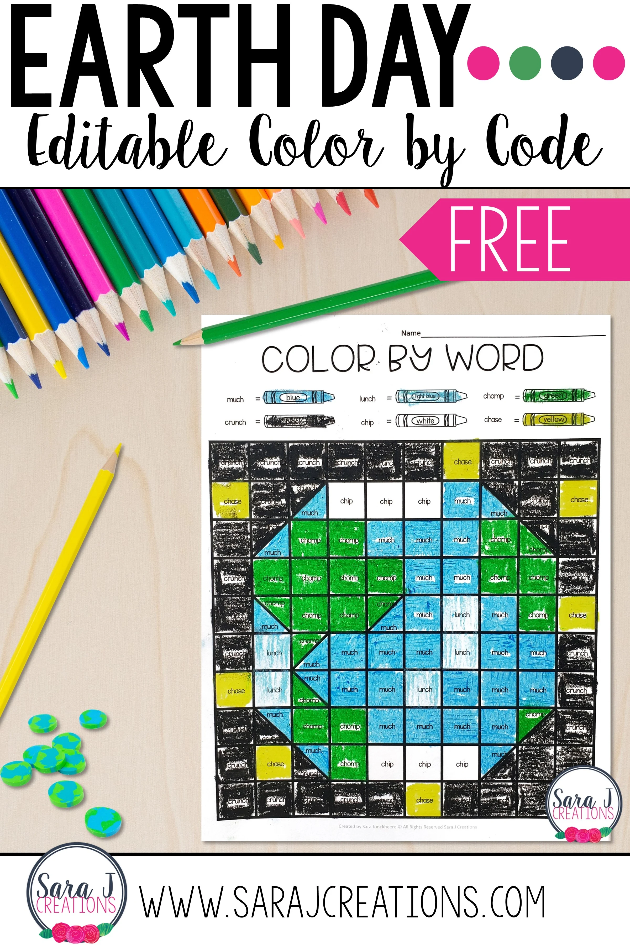 Free Earth Day themed color by sight word mystery pictures. Just type in the words you want and the pictures are created for you!