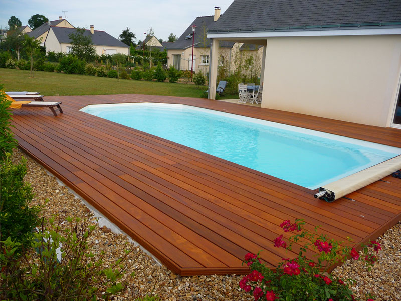 Fiberglass Pool with Deck Wood