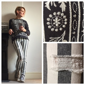Zara embroidered jumper and stripy jeans