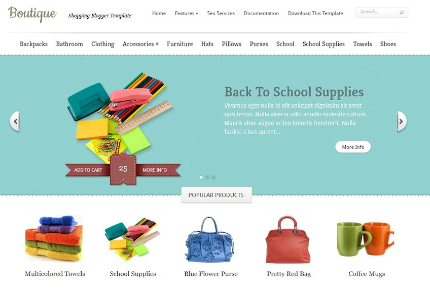 Boutique Blogger Template is a stunning and beautiful free accessories shop Blogspot website theme.