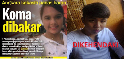 Nurul Firzanah Dibakar Teman Lelaki