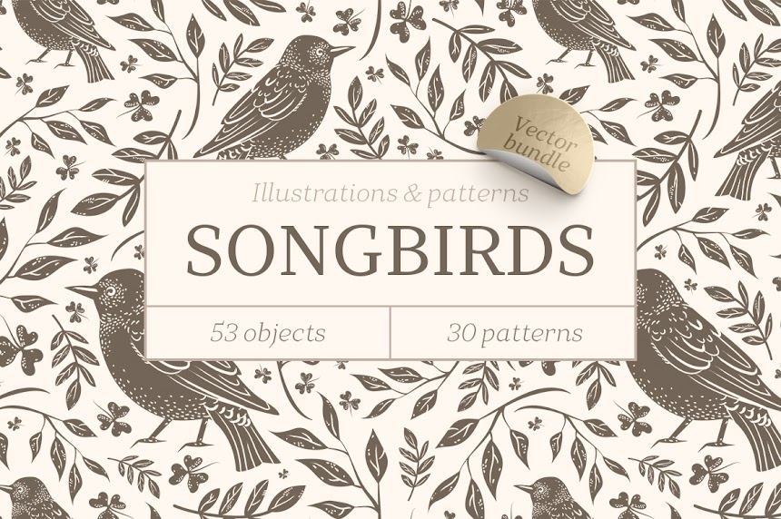 Cameo Songbirds graphic collection Compatible with Silhouette, Cricut and other cutting machines.