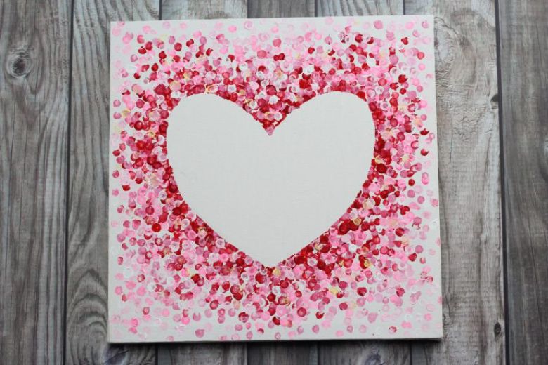 Heart q tip canvas painting idea